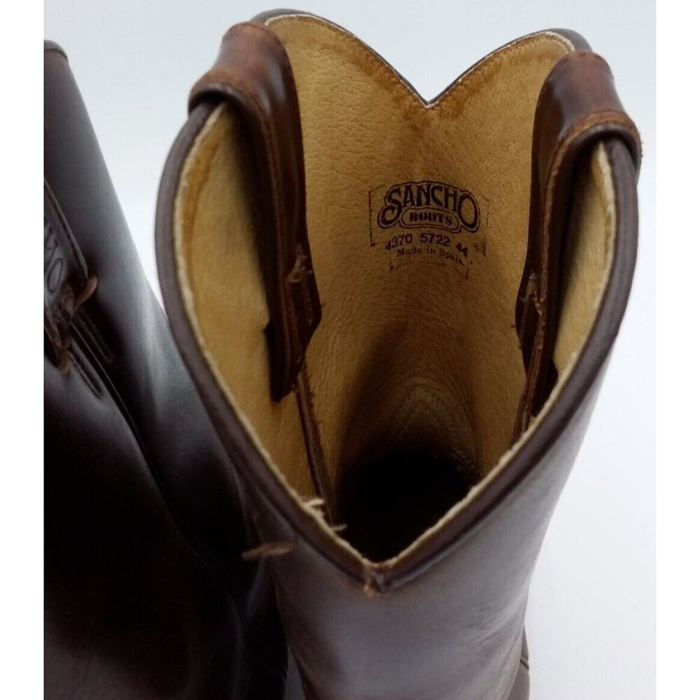 Sancho Men's Cowboy Boots Size 44 Brown Leather Snipped Toe Made in Spain 10 US - Picture 8 of 16